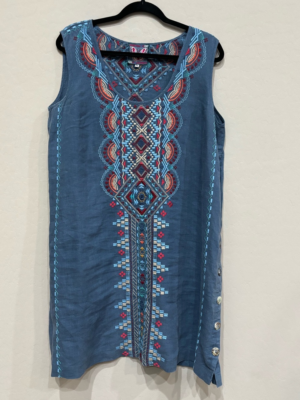 Johnny Was Los Angeles Embroidered Denim Sleeveless Dress XL